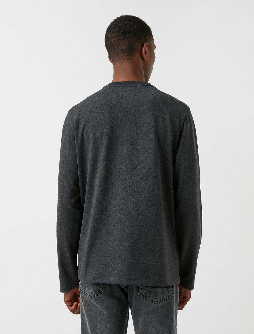   Bisiklet Yaka Sweatshirt Dokulu Şardonlu
