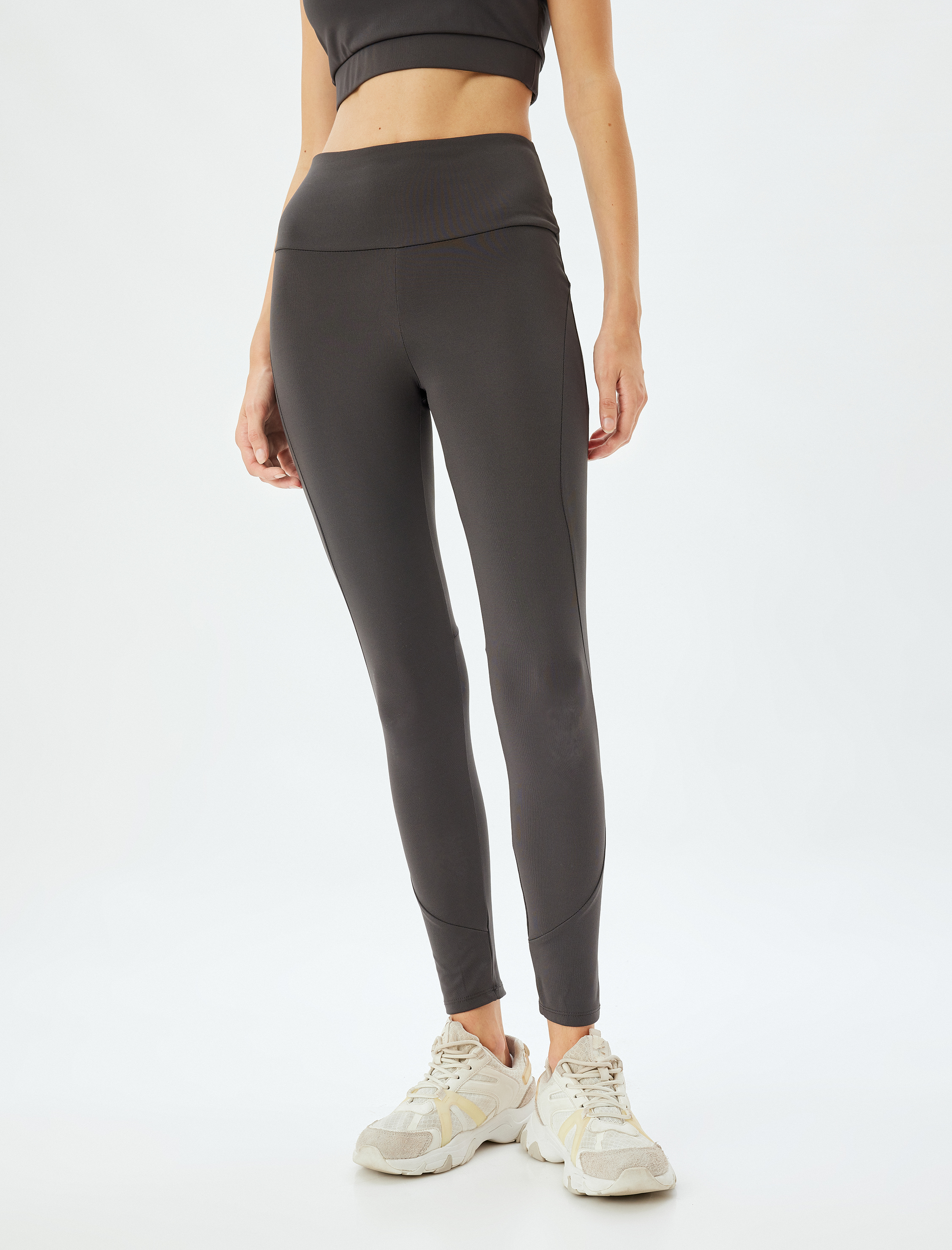   Spor Tayt Yüksek Bel Dikiş Detaylı Dar Kalıp İnterlok