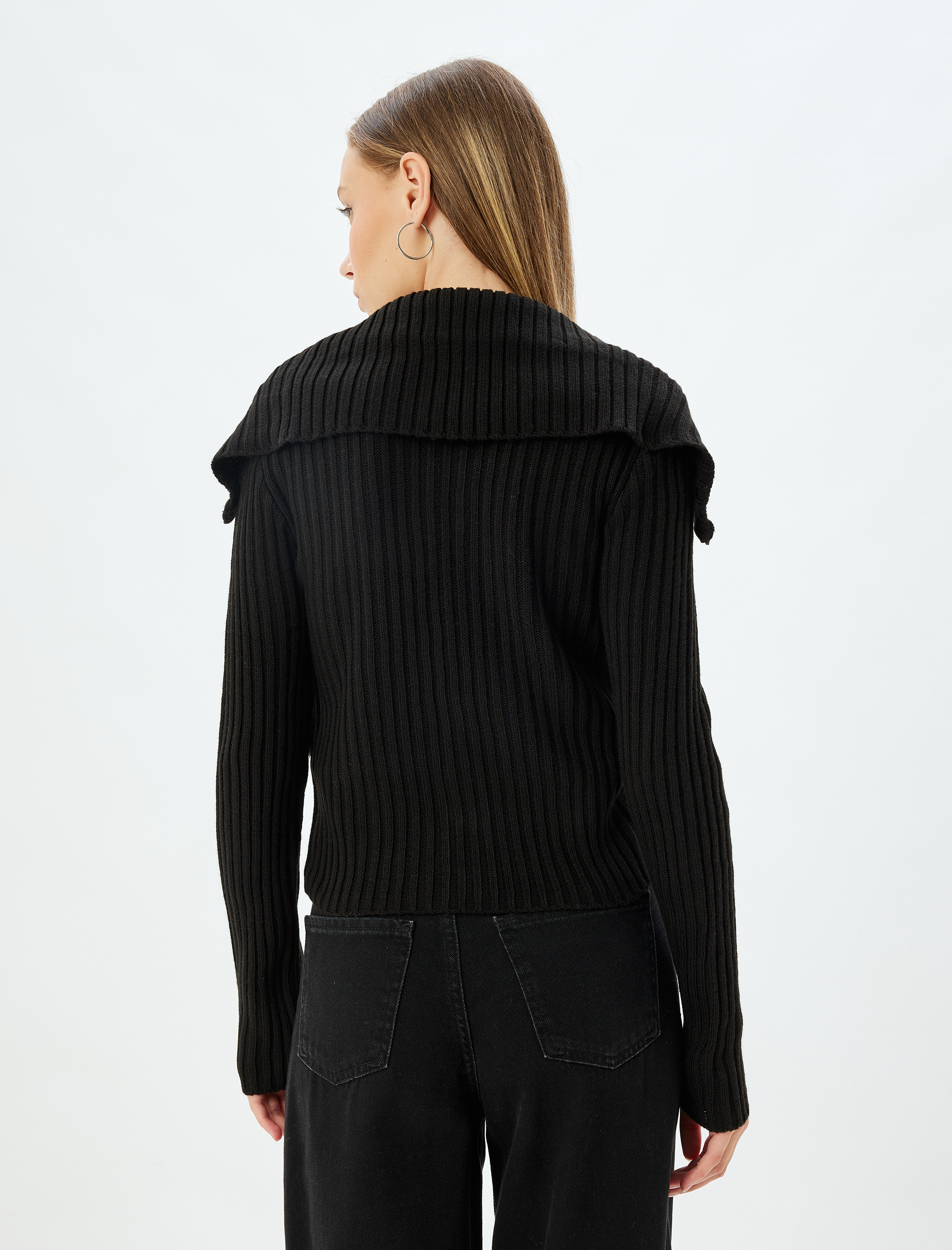   Suni Kürk Hırka Dik Yaka Fermuarlı Ribanalı Slim Fit