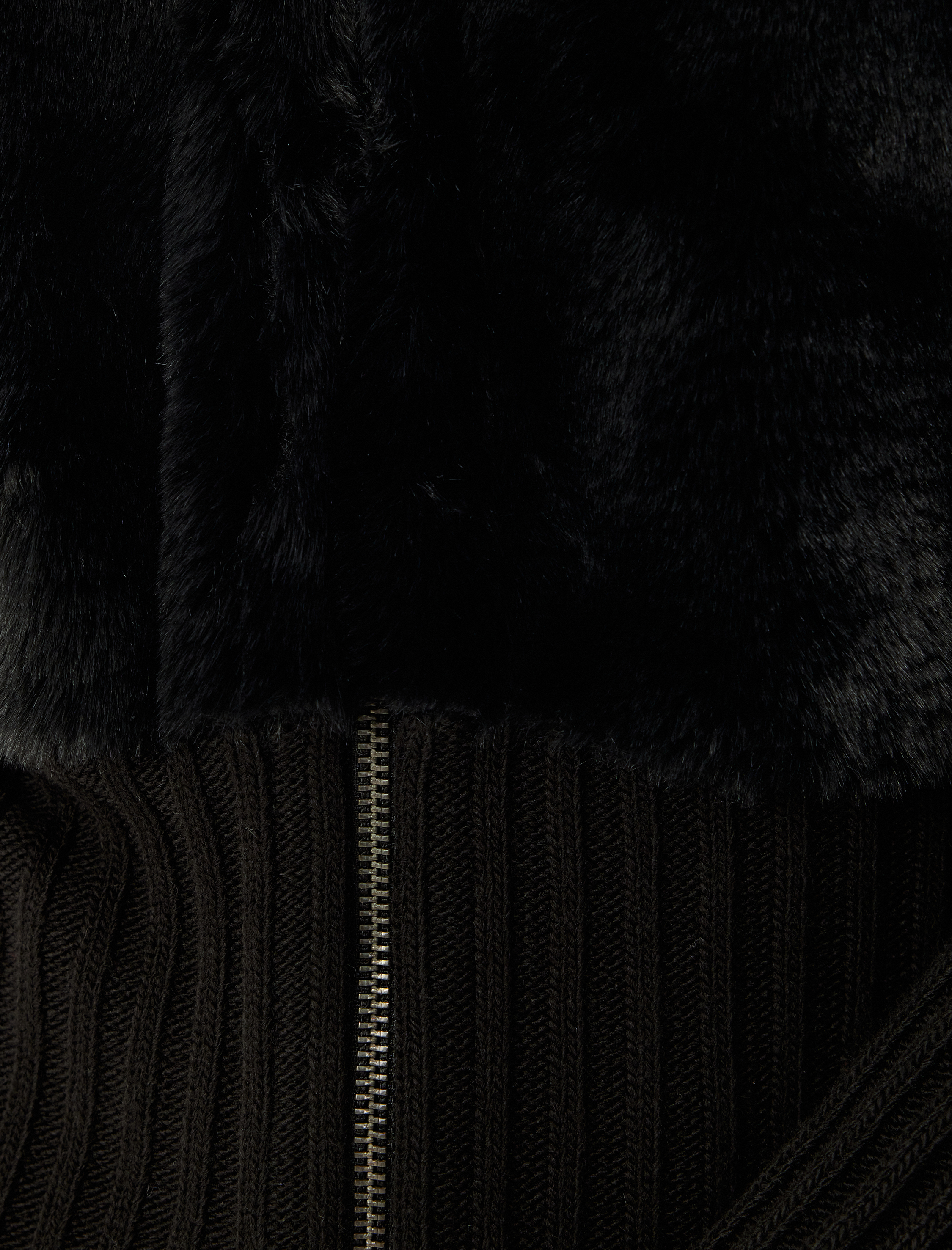   Suni Kürk Hırka Dik Yaka Fermuarlı Ribanalı Slim Fit