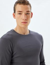 Slim Fit Tişört Bisiklet Yaka Uzun Kollu Kaşkorse Pamuklu
