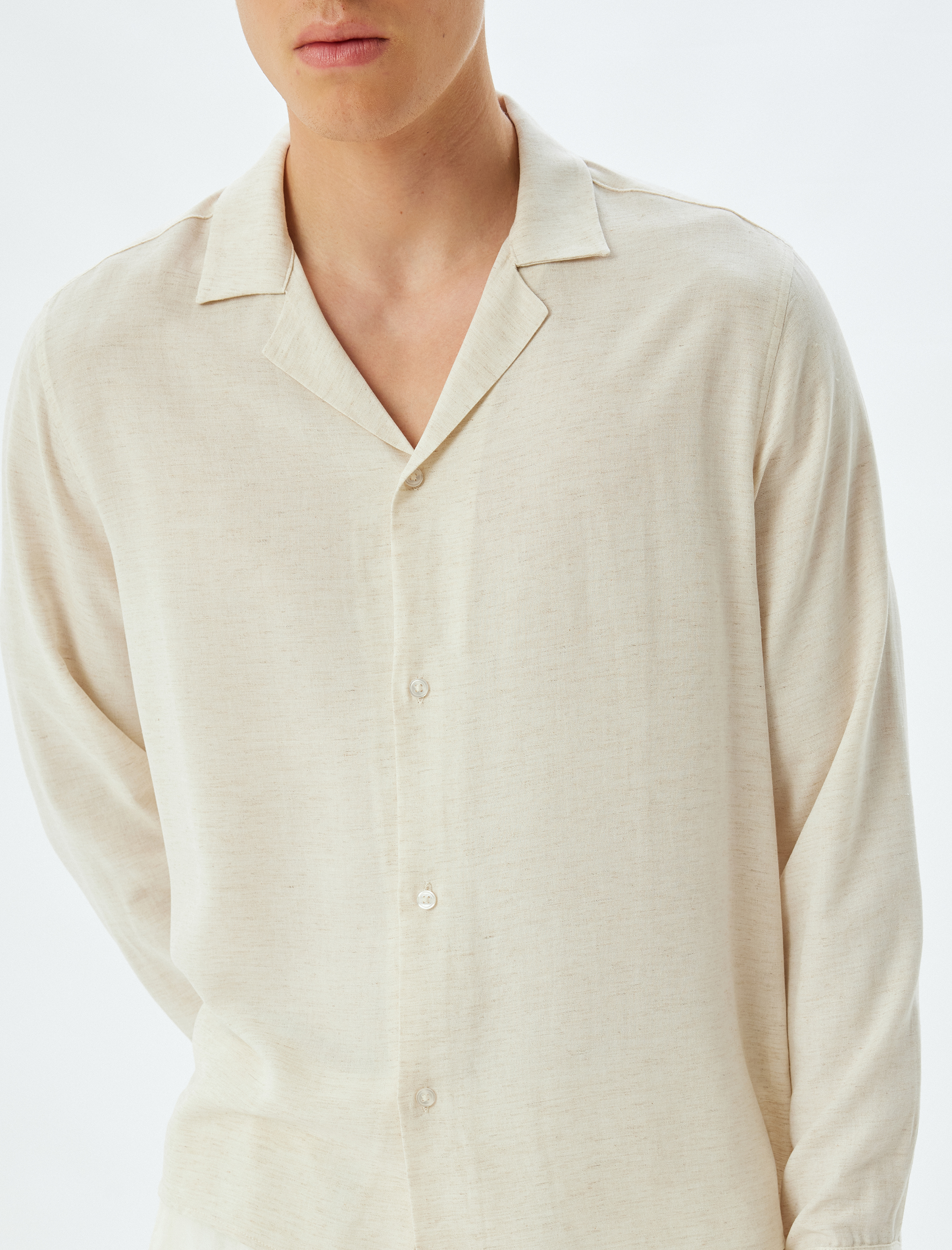   Klasik Gömlek Uzun Kollu Devrik Yaka Viskon Keten Karışımlı Regular Fit