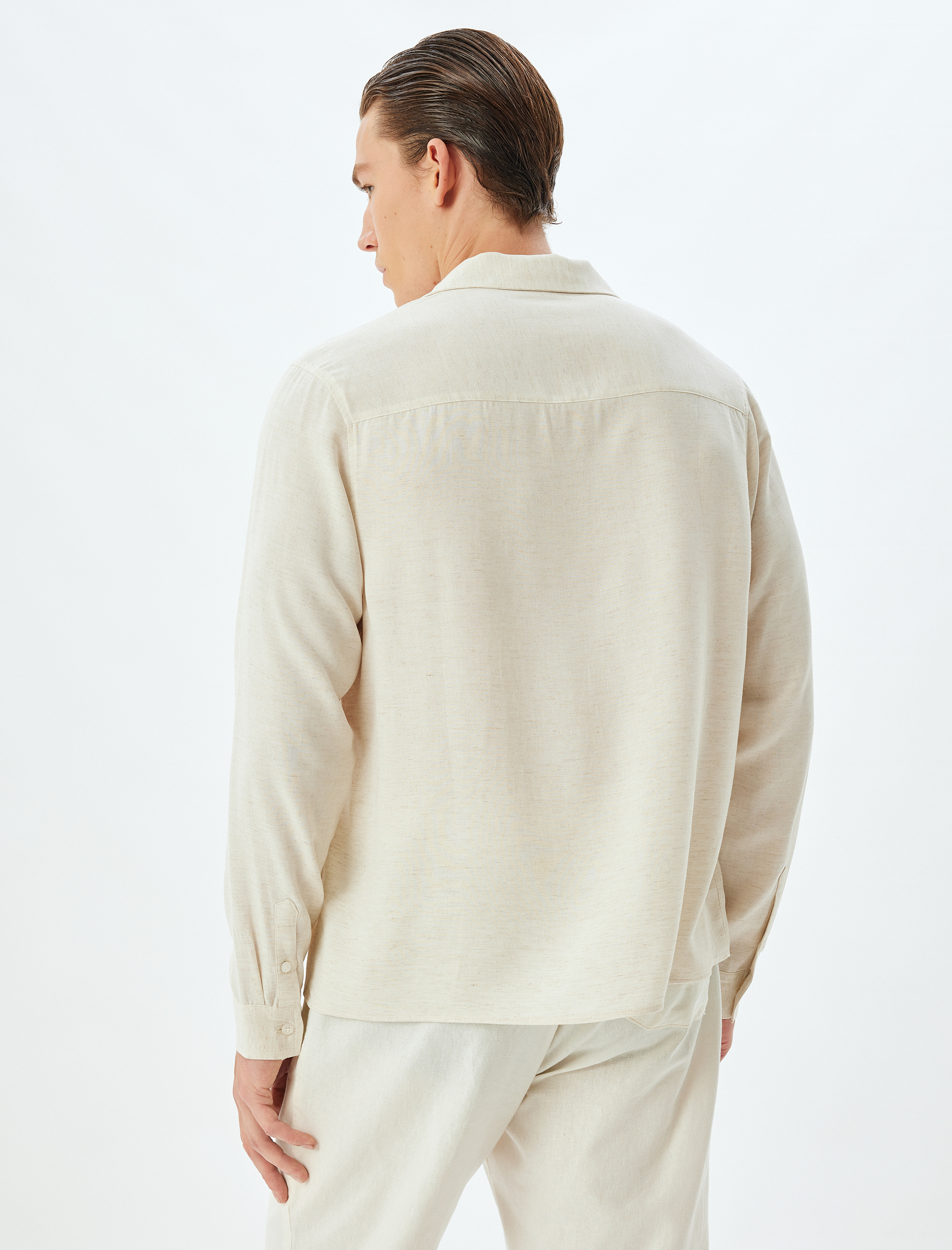   Klasik Gömlek Uzun Kollu Devrik Yaka Viskon Keten Karışımlı Regular Fit