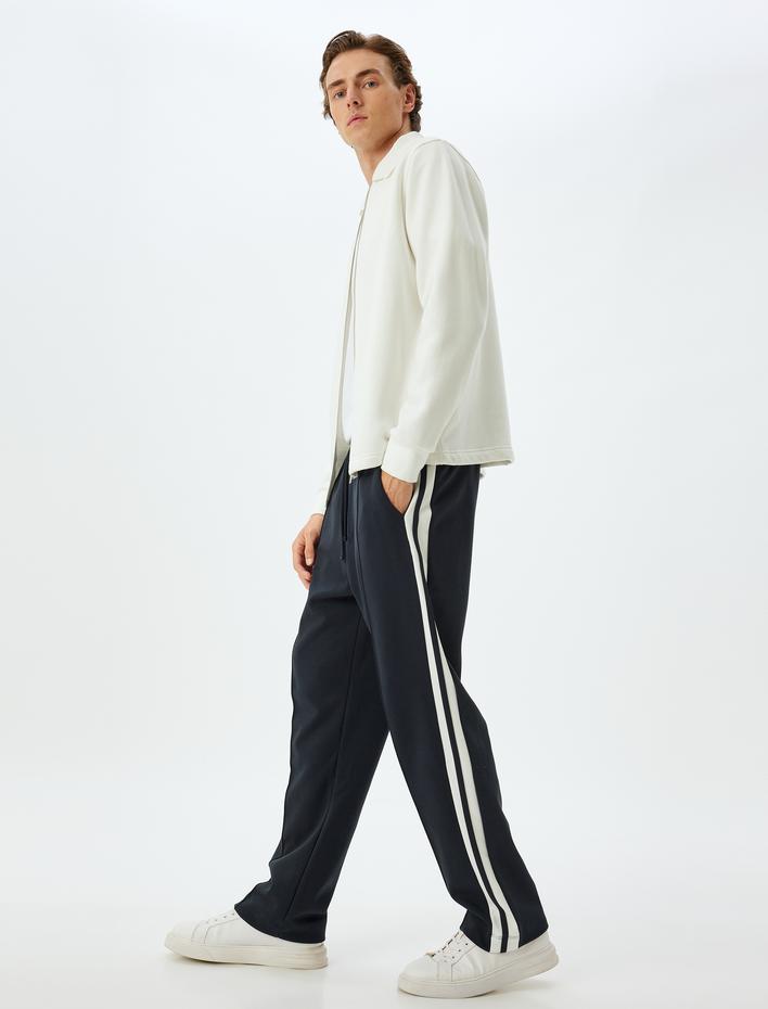  Beli Bağcıklı Cep Detaylı Pamuklu Biyeli Eşofman Altı