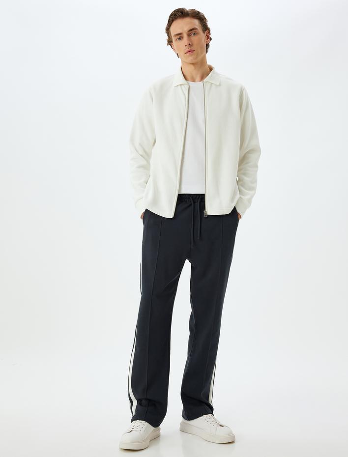  Beli Bağcıklı Cep Detaylı Pamuklu Biyeli Eşofman Altı