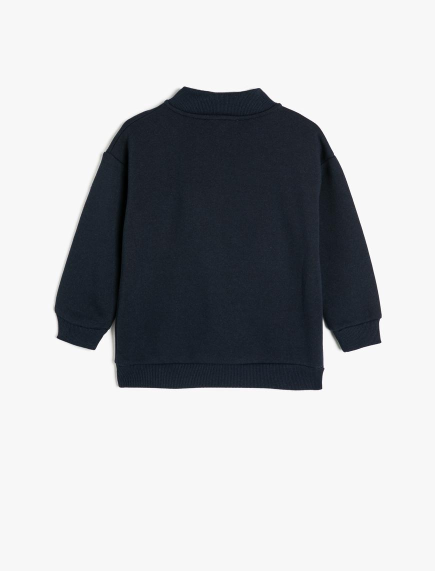  Erkek Çocuk Sweatshirt Dik Yaka Yarım Fermuarlı Uzun Kollu Şardonlu