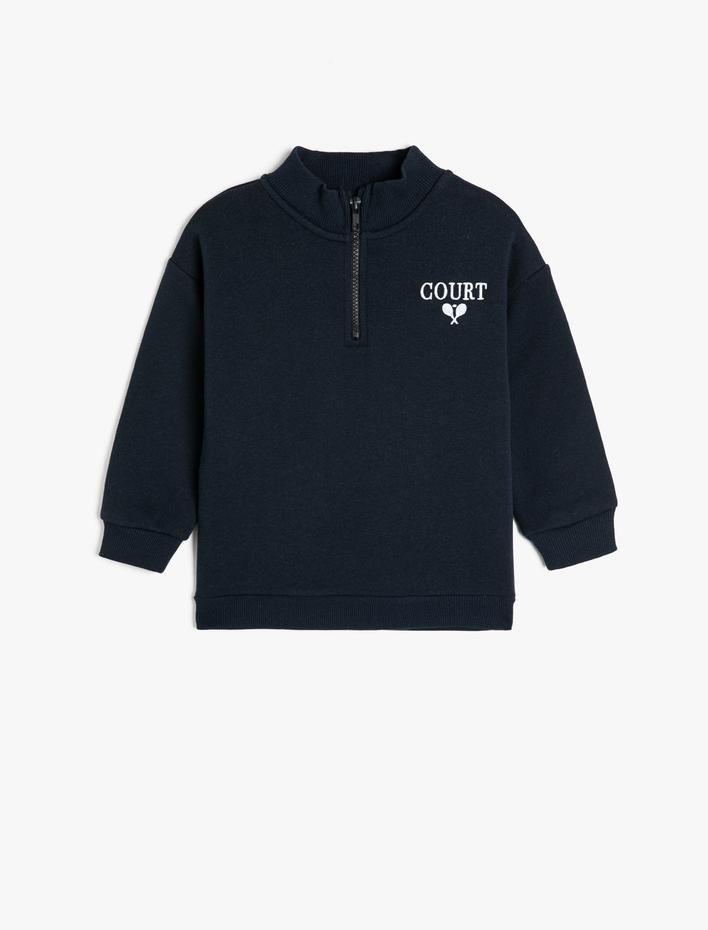 Erkek Çocuk Sweatshirt Dik Yaka Yarım Fermuarlı Uzun Kollu Şardonlu