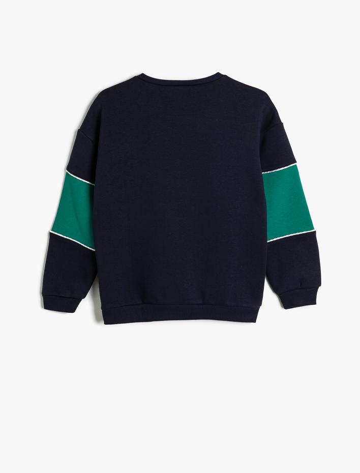 Kız Çocuk Sweatshirt Baskılı Bisiklet Yaka Şardonlu Renk Bloklu