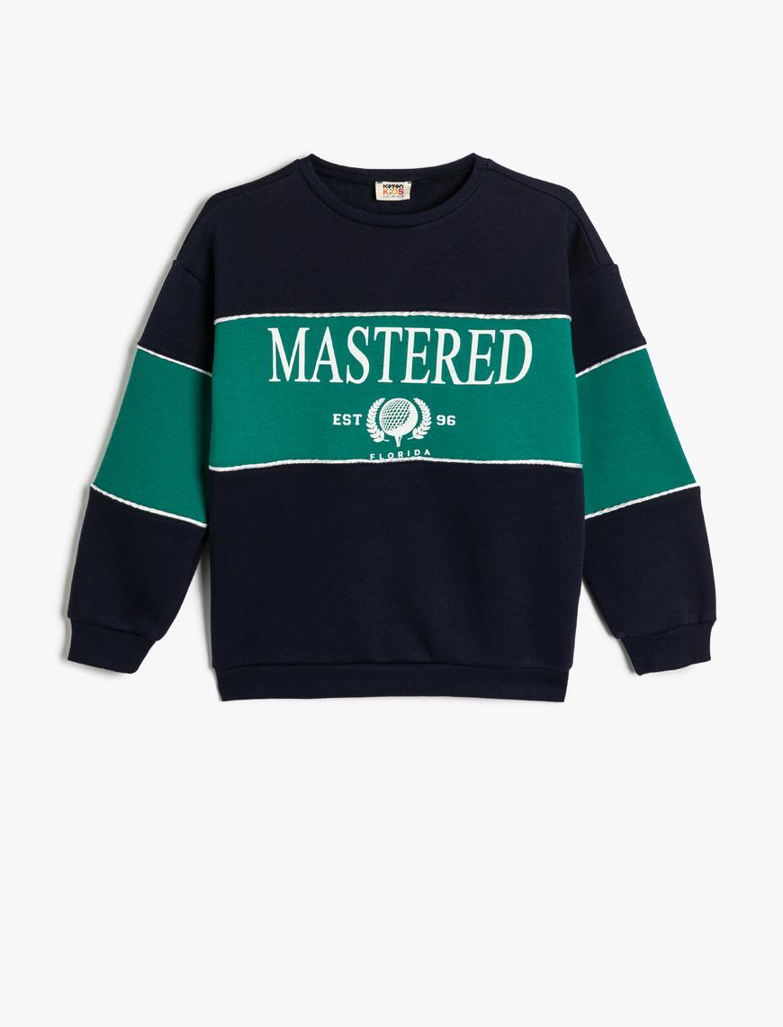  Kız Çocuk Sweatshirt Baskılı Bisiklet Yaka Şardonlu Renk Bloklu