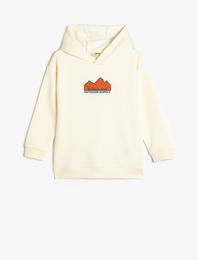 Uzun Kollu Kapşonlu Sweatshirt Baskı Detaylı Şardonlu