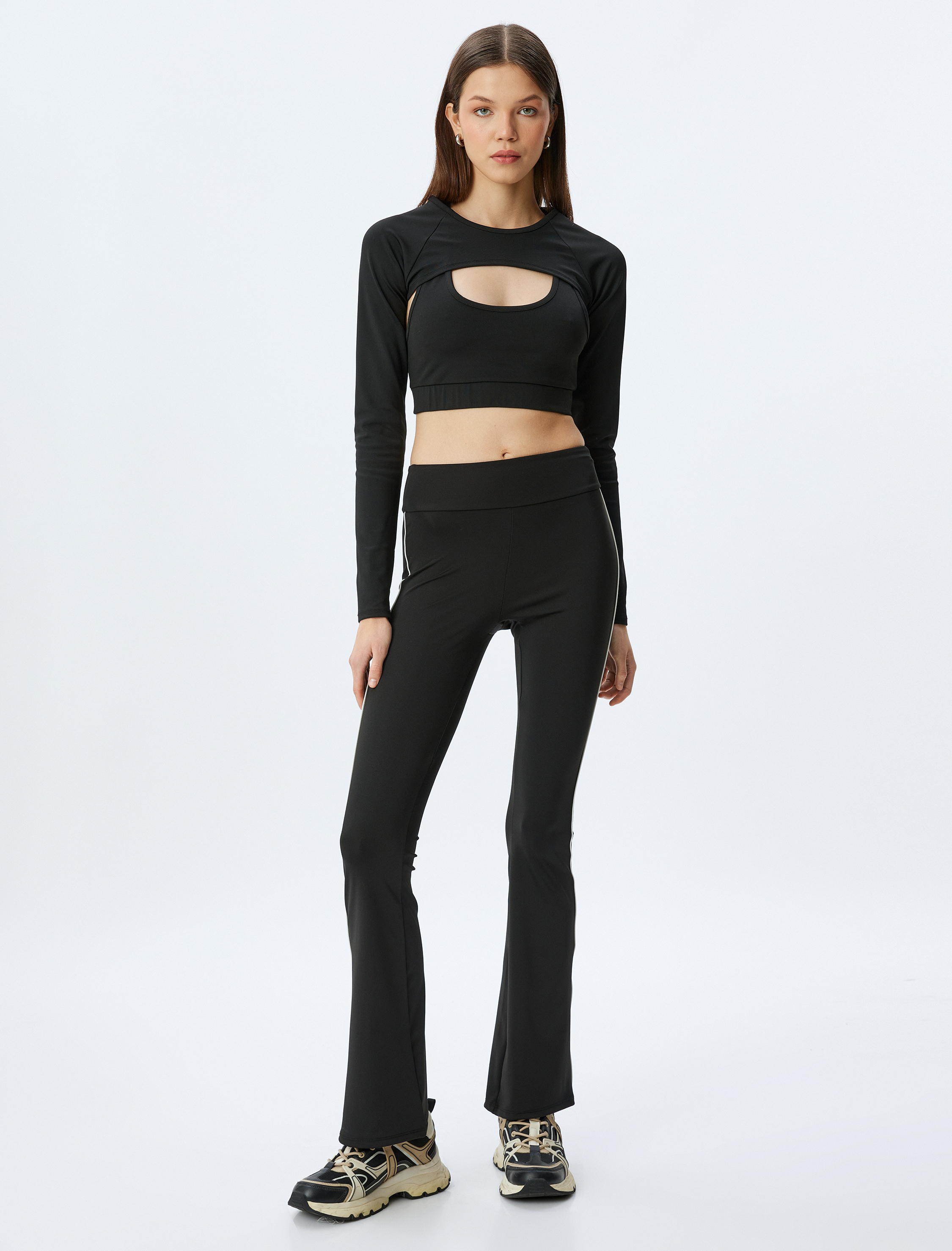   İspanyol Paça Spor Tayt Biyeli Slim Fit İnterlok