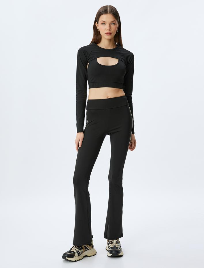  İspanyol Paça Spor Tayt Biyeli Slim Fit İnterlok