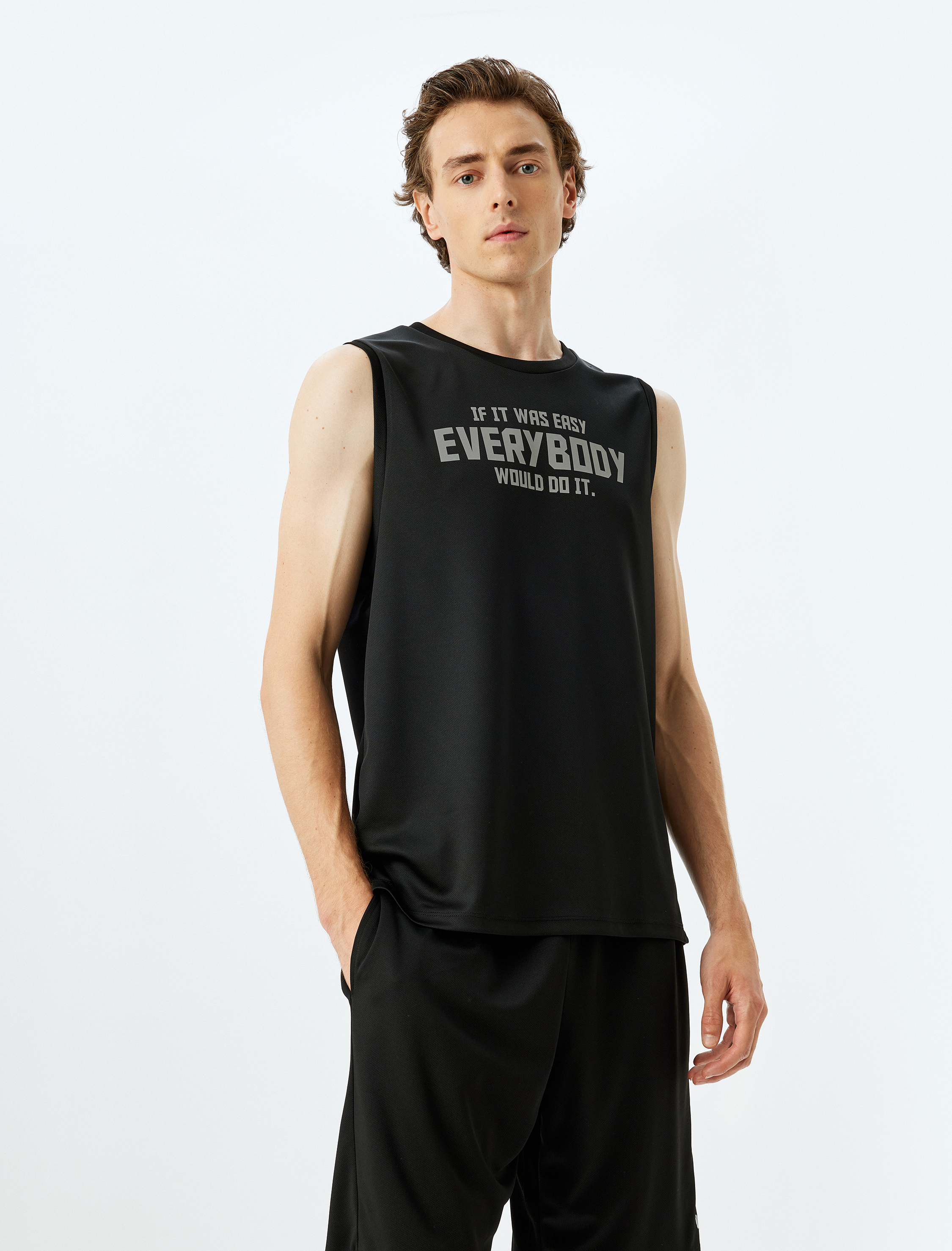   Bisiklet Yaka Kolsuz Slogan Baskılı Spor Atlet