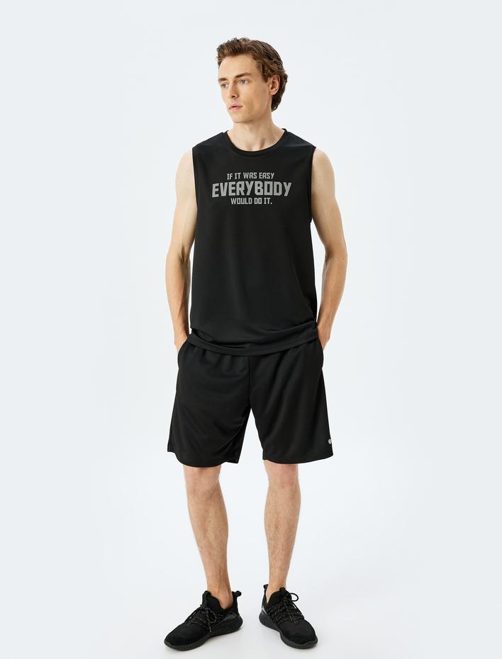  Bisiklet Yaka Kolsuz Slogan Baskılı Spor Atlet