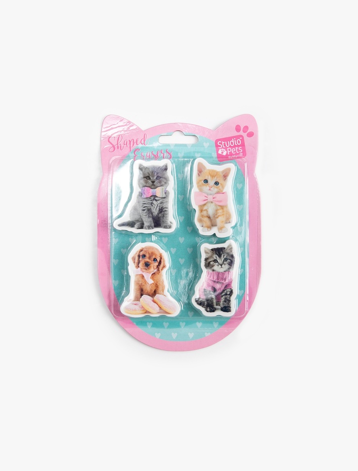 Kadın Kırtasiye Seti 4'lü Silgi Kedi ve Köpek Baskılı