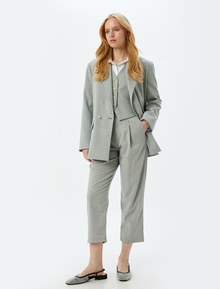  Yüksek Bel Cepli Havuç Kesim Kumaş Pantolon