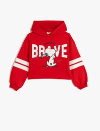 Kapşonlu Snoopy Baskılı Uzun Kollu Pamuklu Şardonlu Sweatshirt
