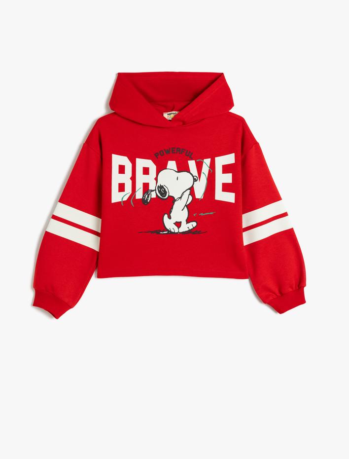 Kız Çocuk Kapşonlu Snoopy Baskılı Uzun Kollu Pamuklu Şardonlu Sweatshirt