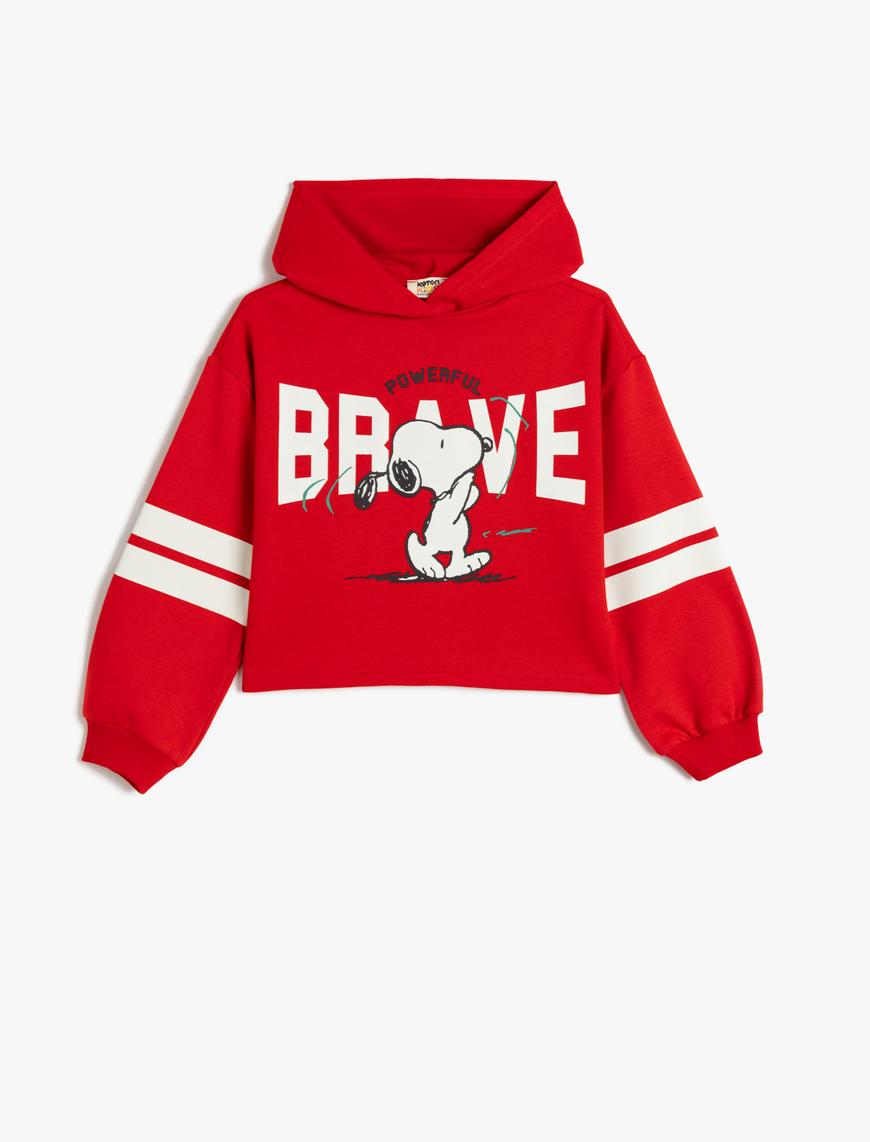  Kız Çocuk Kapşonlu Snoopy Baskılı Uzun Kollu Pamuklu Şardonlu Sweatshirt