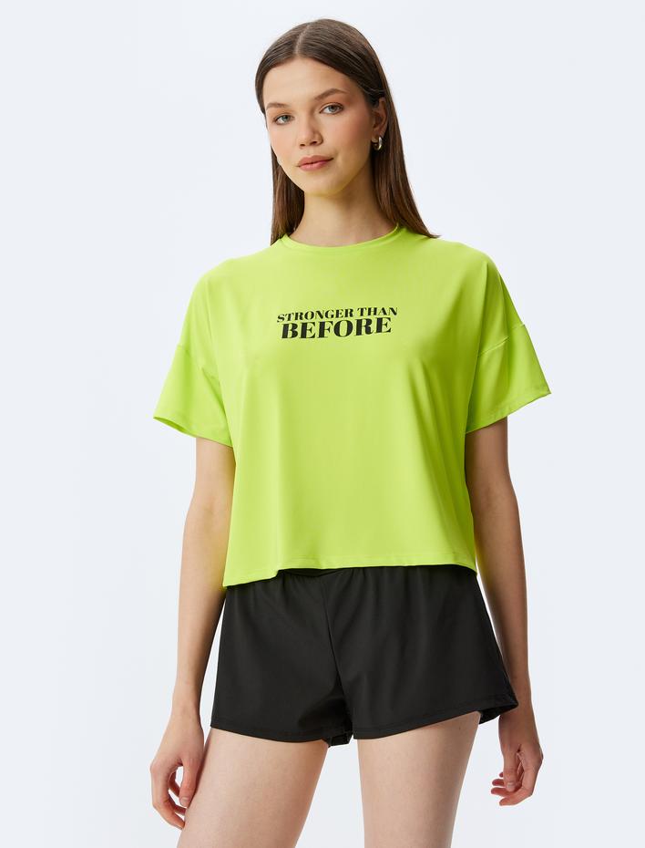  Bisiklet Yaka Slogan Baskılı Kısa Kollu Spor Tişört