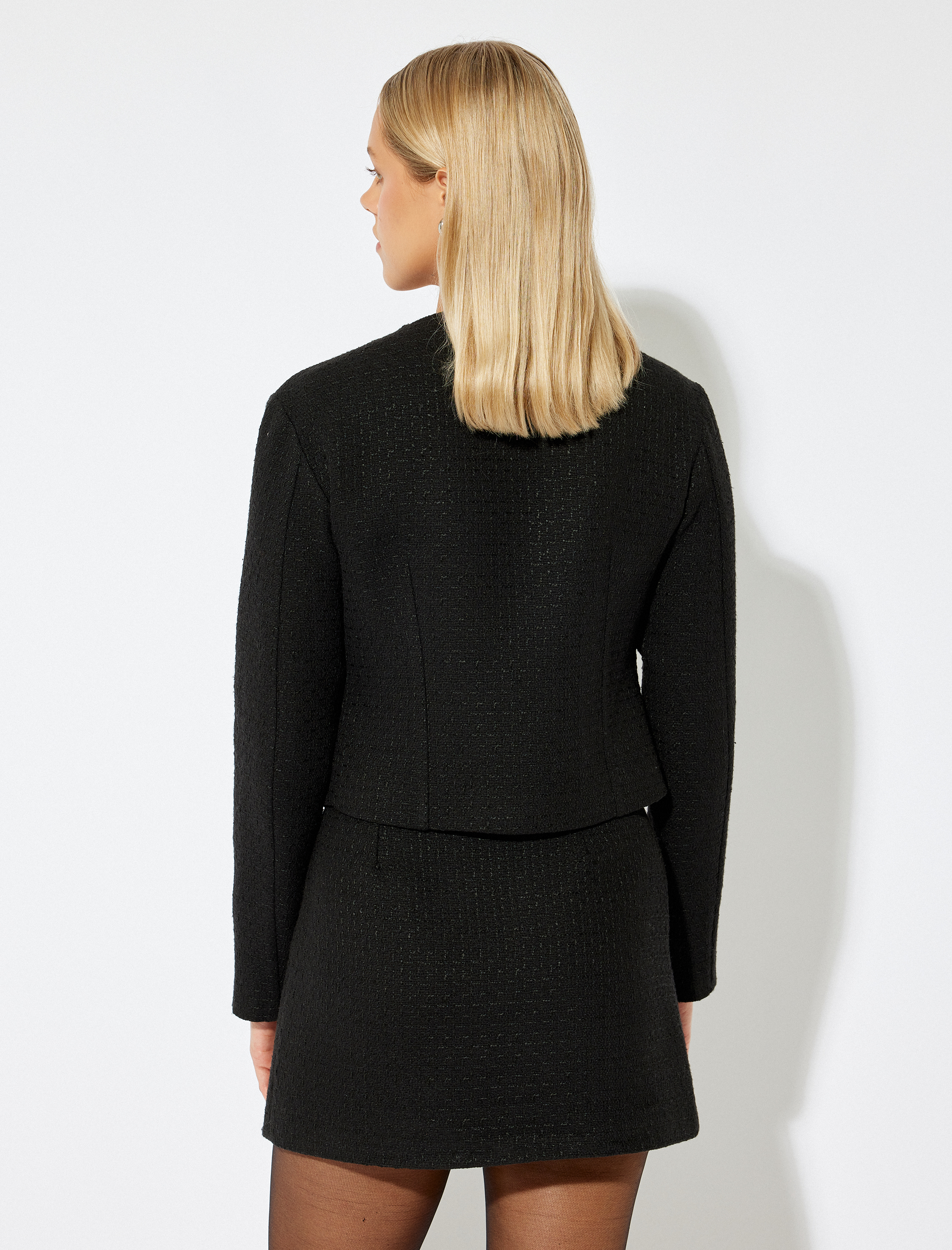   Kapaklı Çift Cep Detaylı Fiyonklu Düğmeli Slim Fit Tüvit Shacket