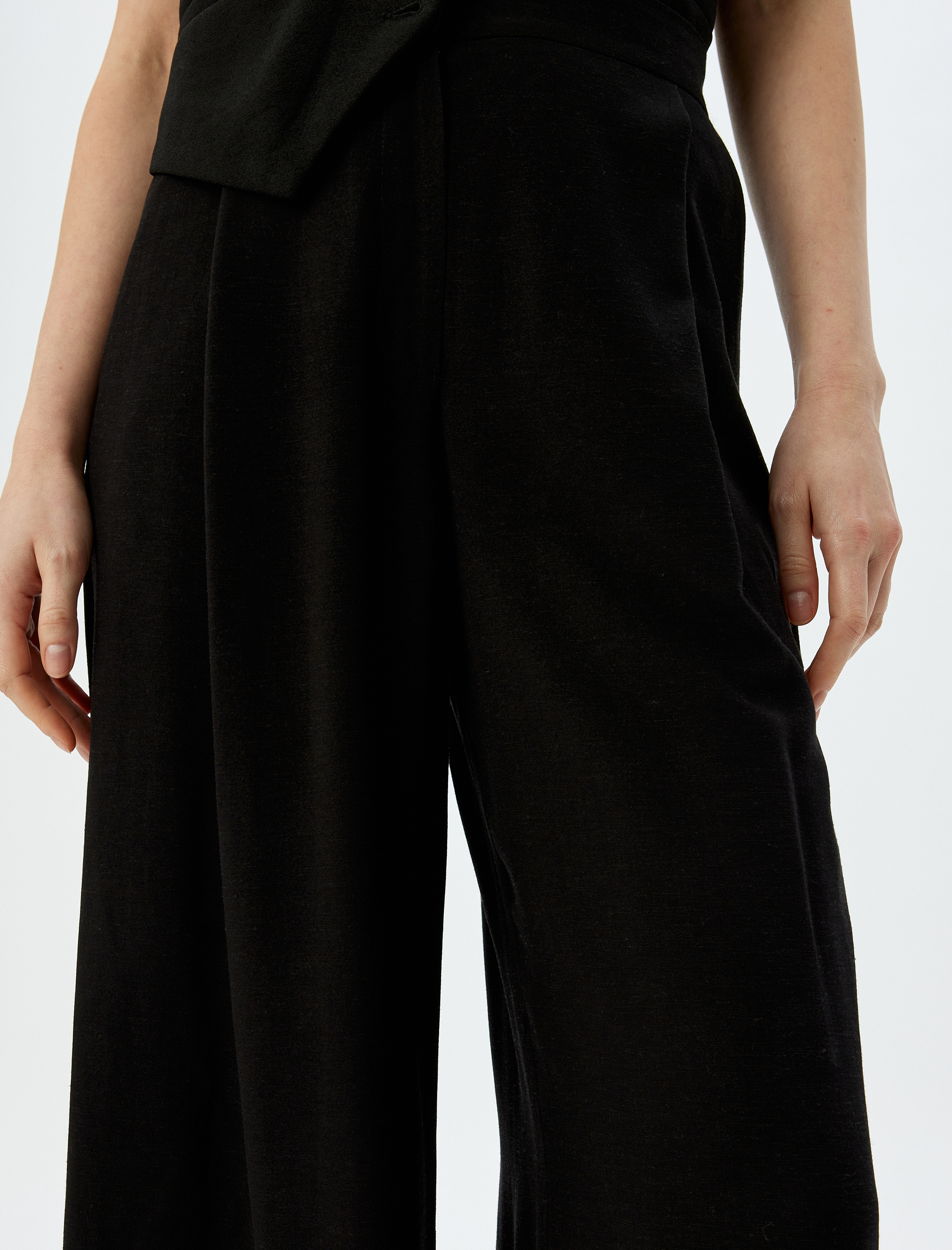   Keten Karışımlı Cepli Geniş Paça Baggy Kumaş Pantolon