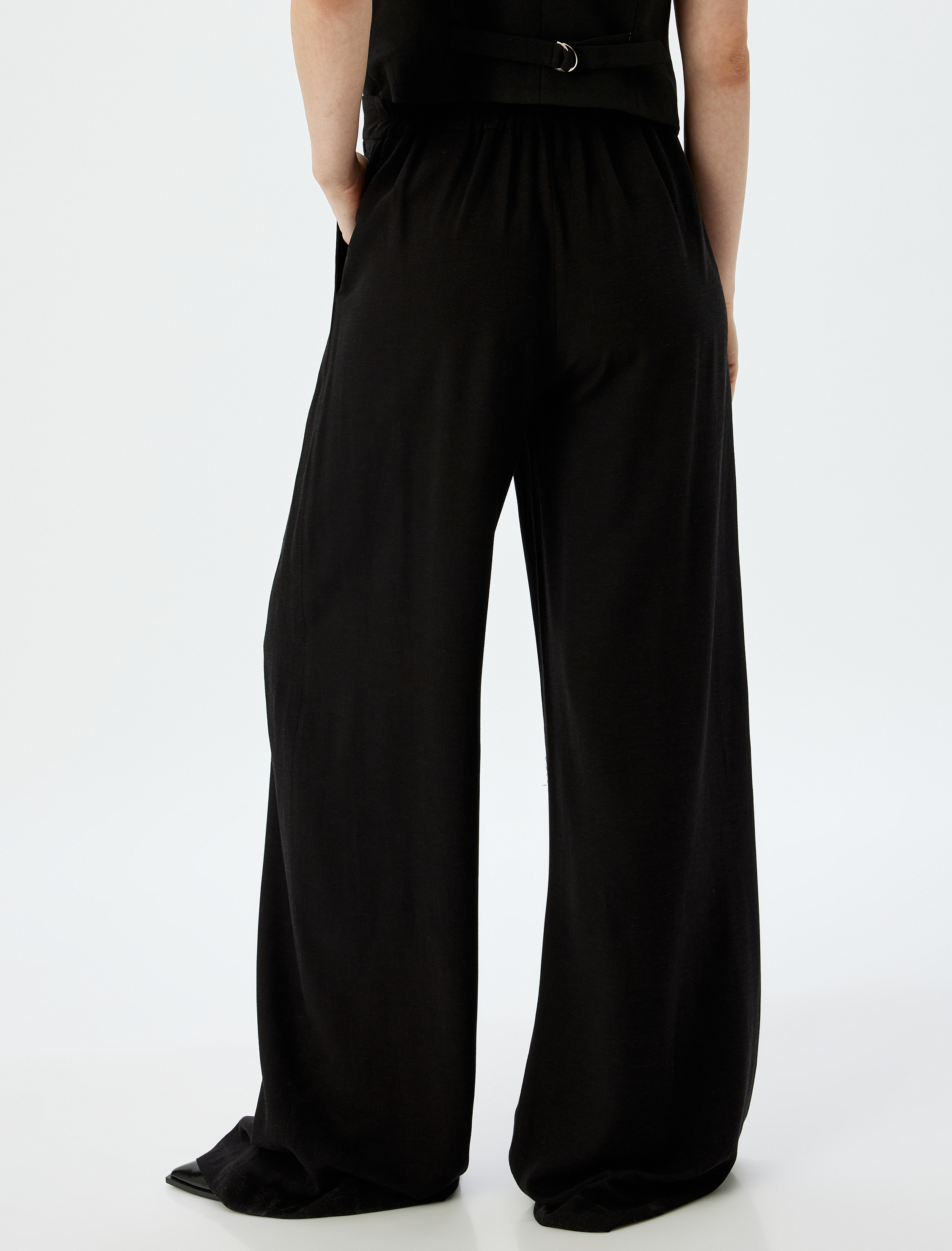   Keten Karışımlı Cepli Geniş Paça Baggy Kumaş Pantolon