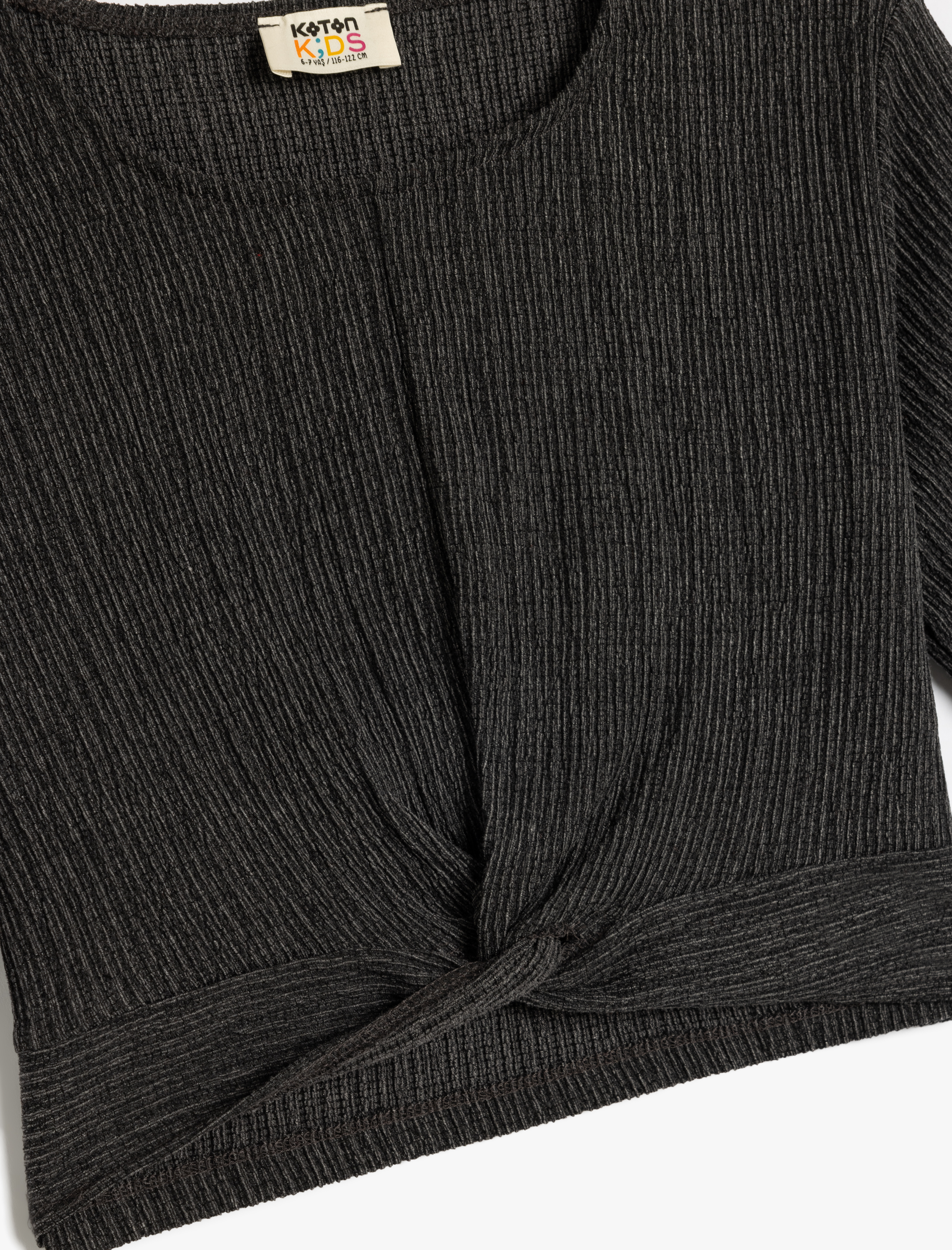  Kız Çocuk Crop Bluz Kısa Kollu Yuvarlak Yaka Önden Bağlamalı