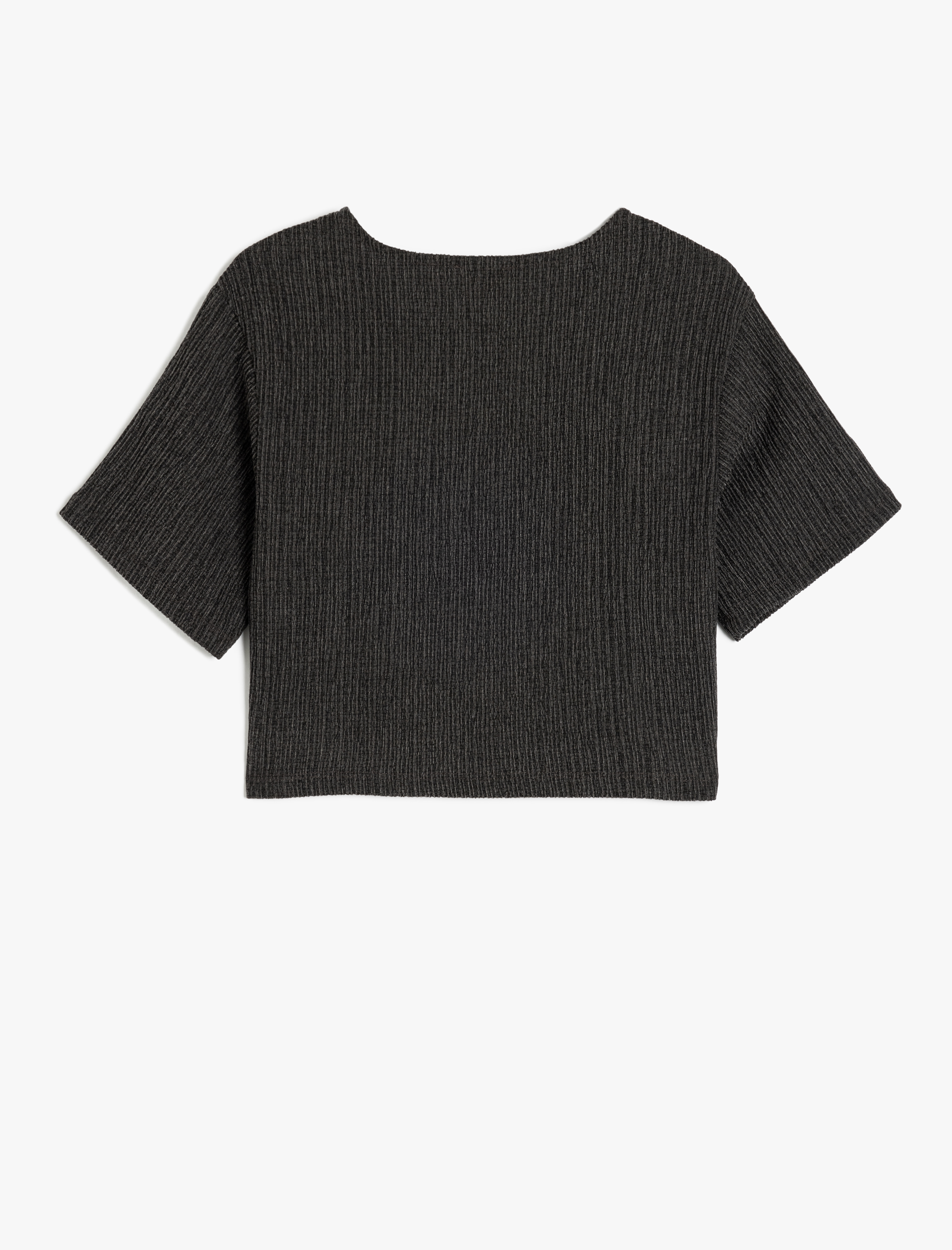  Kız Çocuk Crop Bluz Kısa Kollu Yuvarlak Yaka Önden Bağlamalı