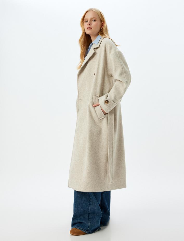  Cepli Kemerli Kruvaze Ekstra Uzun Kaşe Kaban