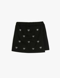 Fiyonk Baskılı Beli Lastikli Pamuk Karışımlı Viskon Karışımlı Şort Etek