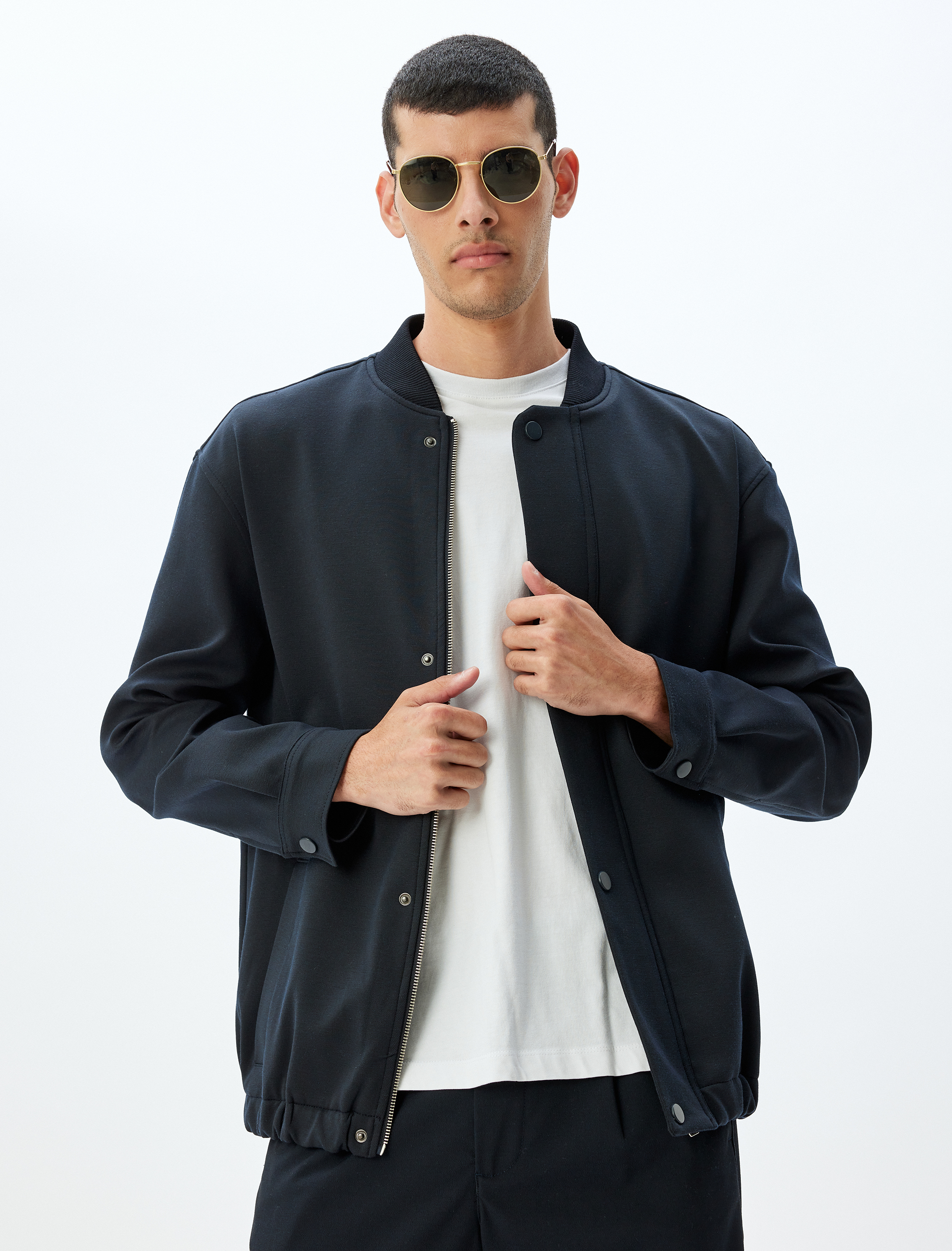   Viskon Karışımlı Fermuarlı Cep Detaylı Bomber Yaka Ceket