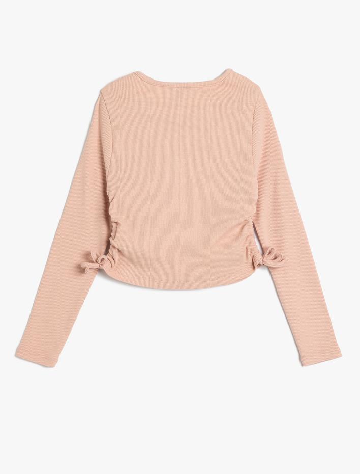 Kız Çocuk Pamuklu Köpek Baskılı Yanları Büzgülü Uzun Kollu Tişört