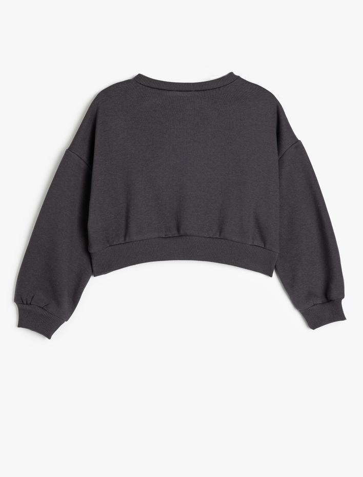 Kız Çocuk Sweatshirt Köpek Baskılı Bisiklet Yaka Uzun Kollu Şardonlu Pamuklu