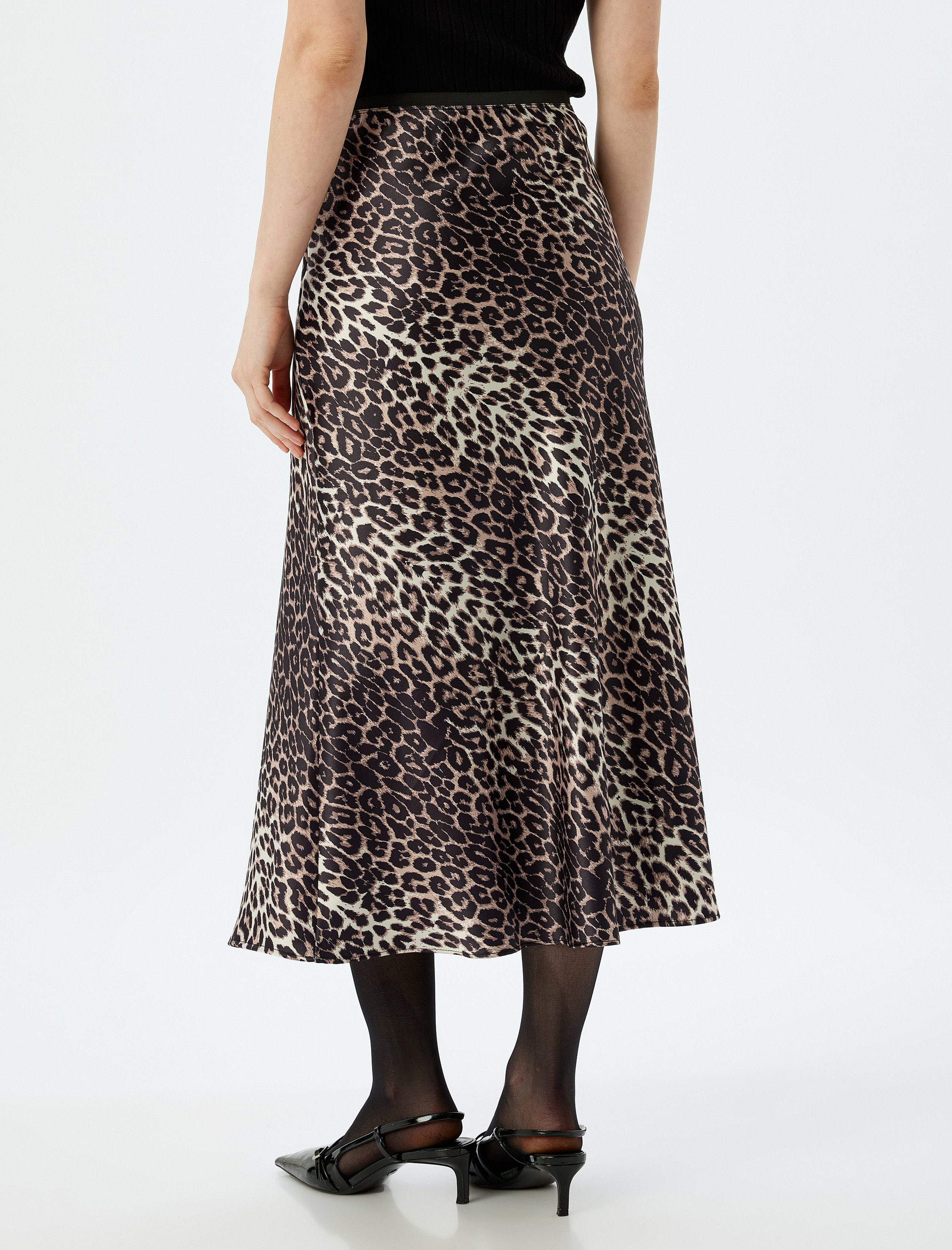   Slim Fit A Kesim Leopar Desenli Uzun Saten Etek