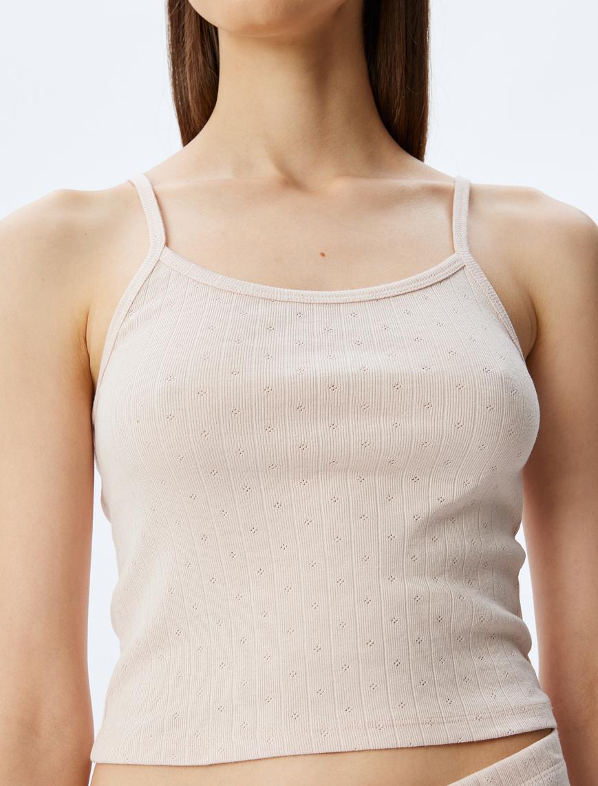  Pamuklu Örme Crop Askılı Pijama Üstü