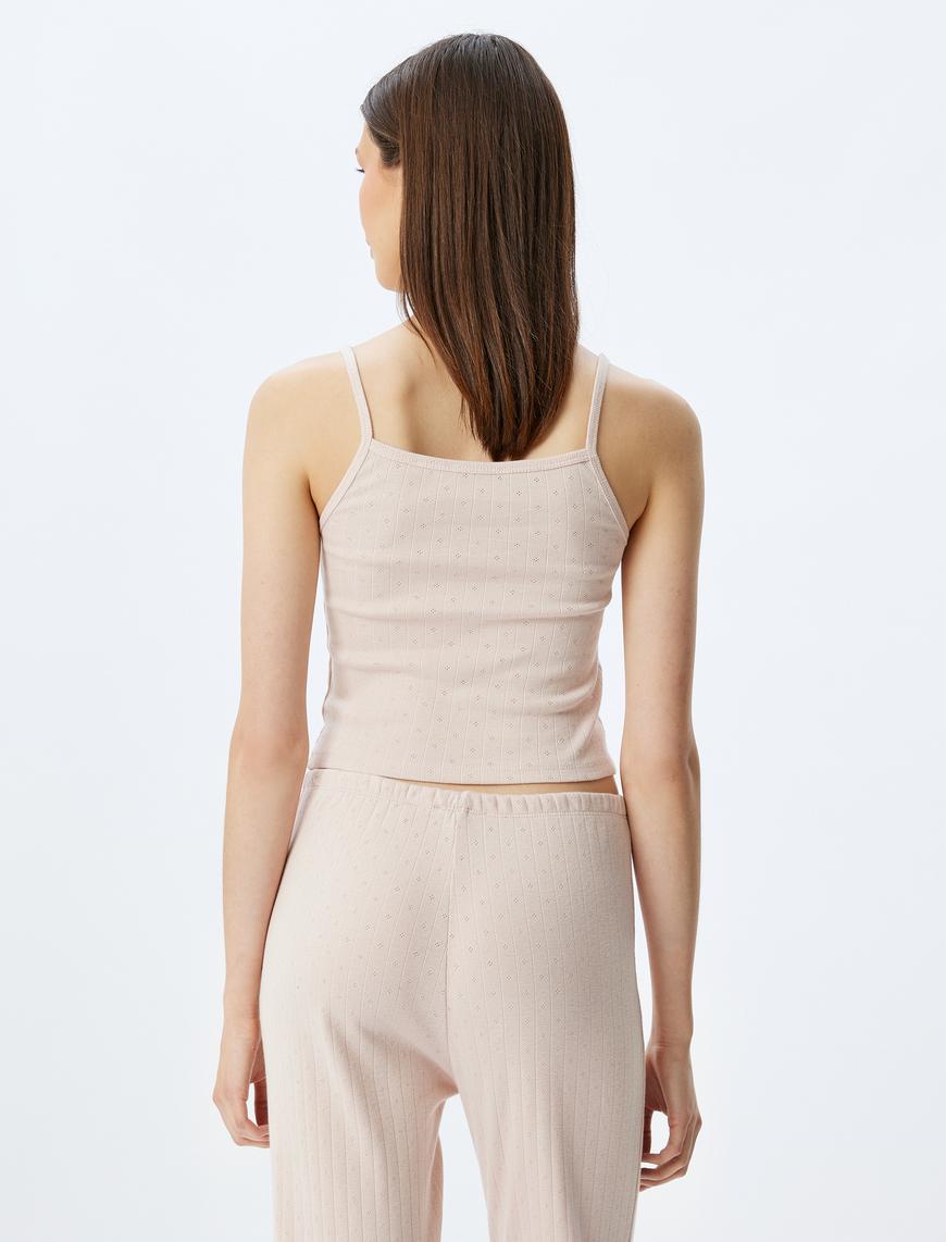   Pamuklu Örme Crop Askılı Pijama Üstü