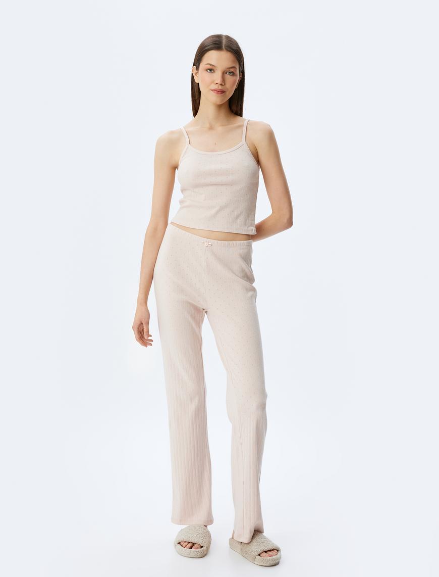   Pamuklu Örme Crop Askılı Pijama Üstü