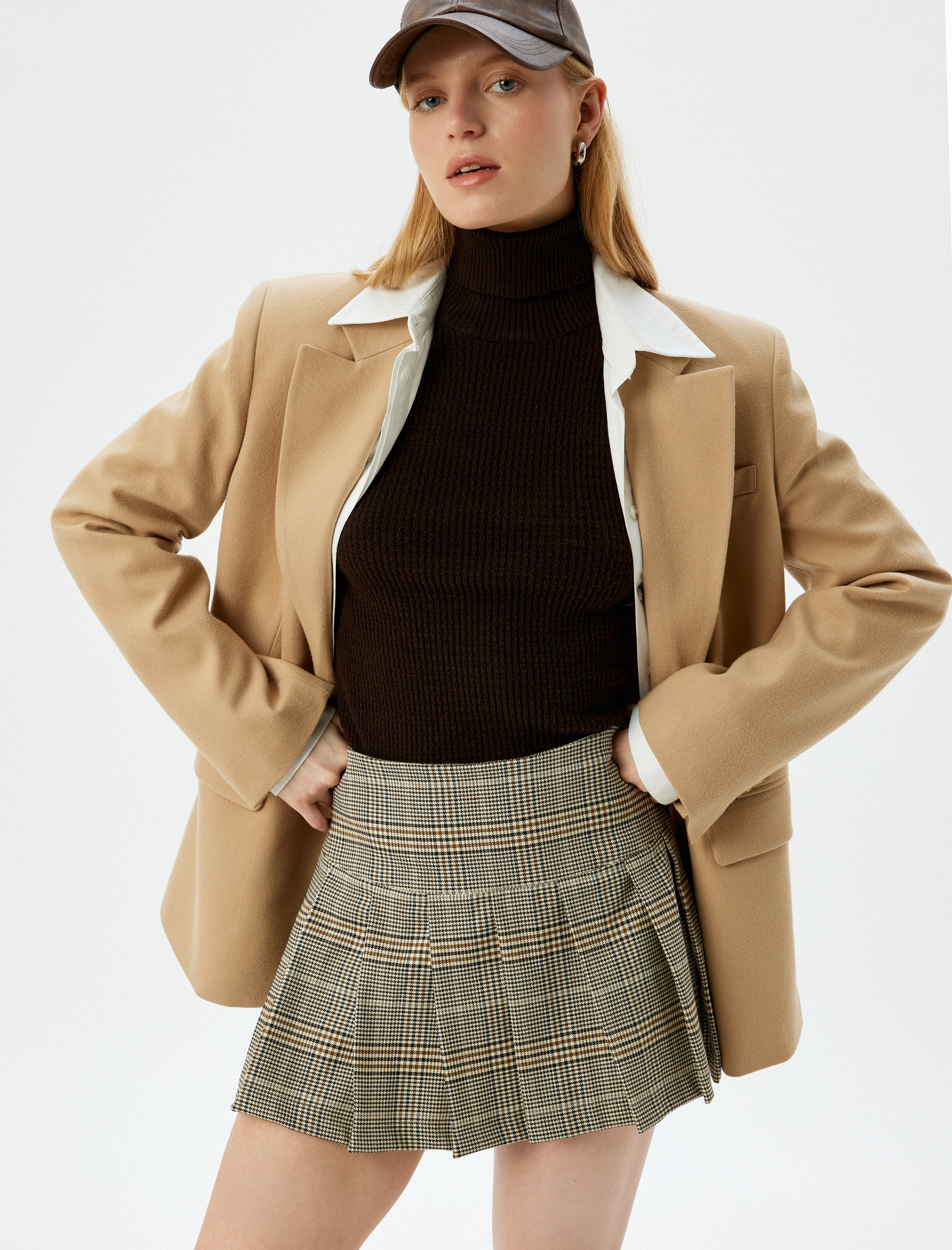   Standart Bel Mini Pileli Ekose Etek