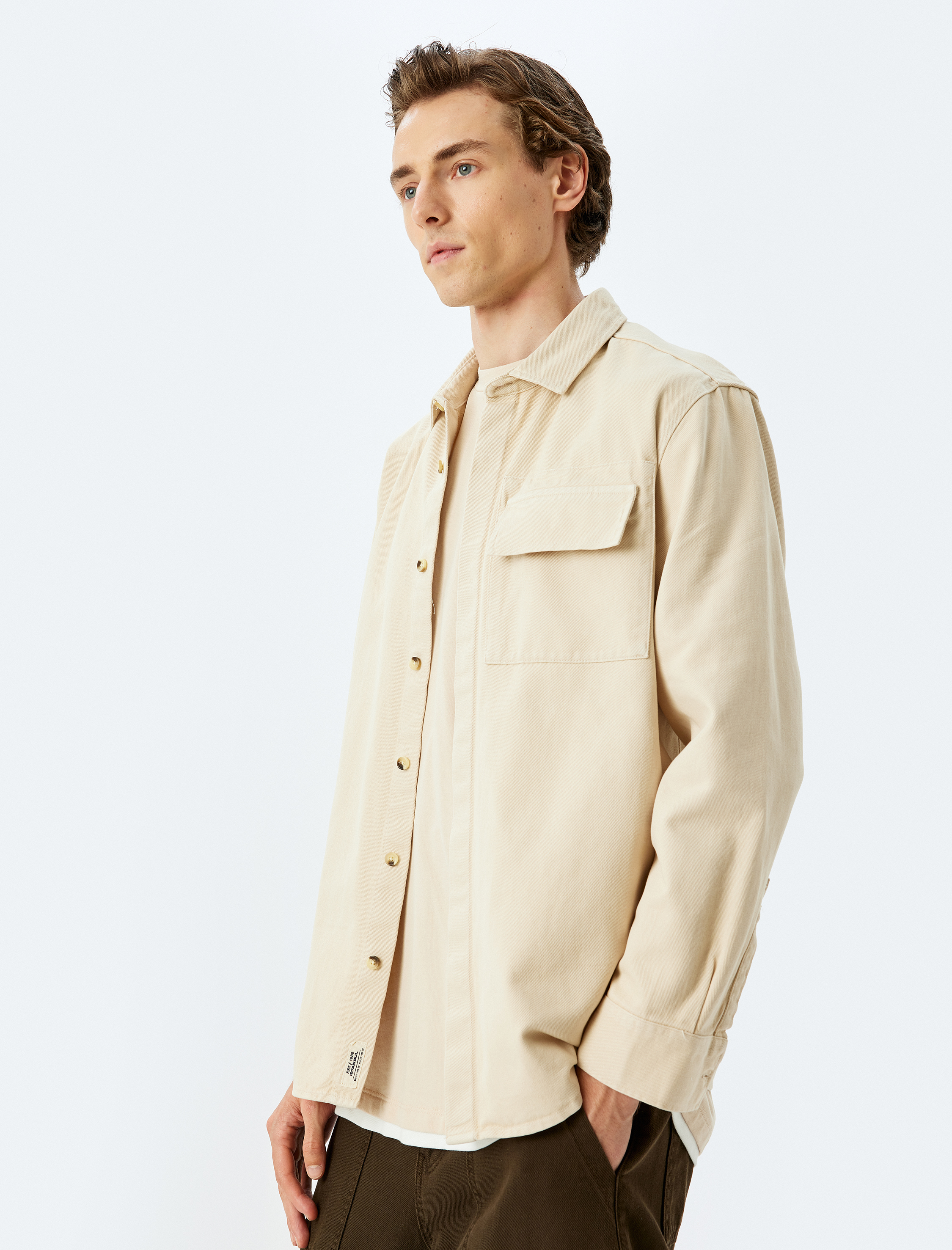   Kapaklı Cep Detaylı Regular Fit Pamuklu Uzun Kollu Gömlek