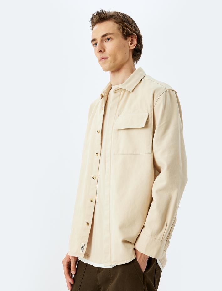  Kapaklı Cep Detaylı Regular Fit Pamuklu Uzun Kollu Gömlek