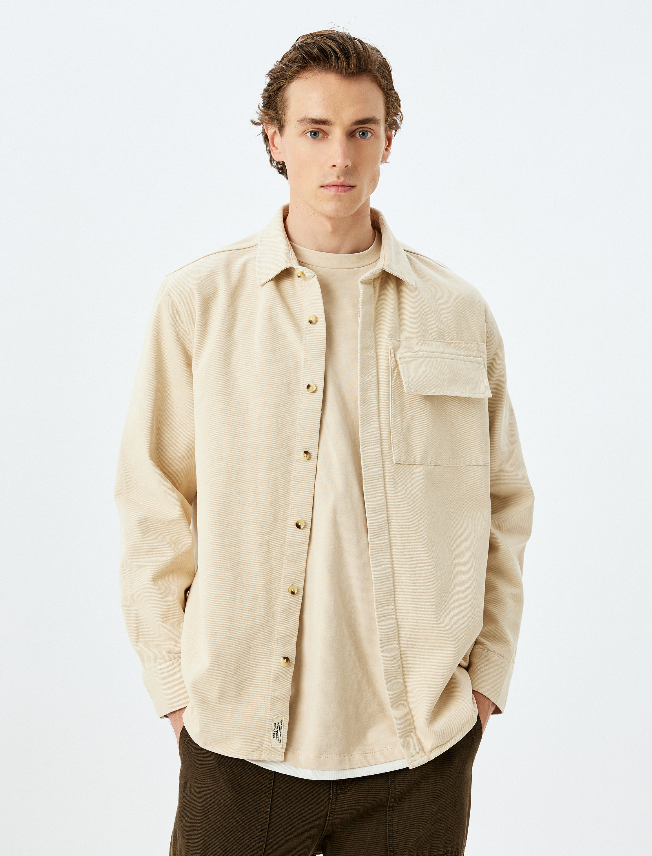   Kapaklı Cep Detaylı Regular Fit Pamuklu Uzun Kollu Gömlek