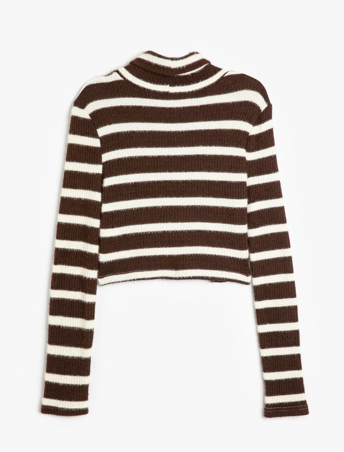  Slim Fit Uzun Kollu Balıkçı Yaka Peluş Tişört