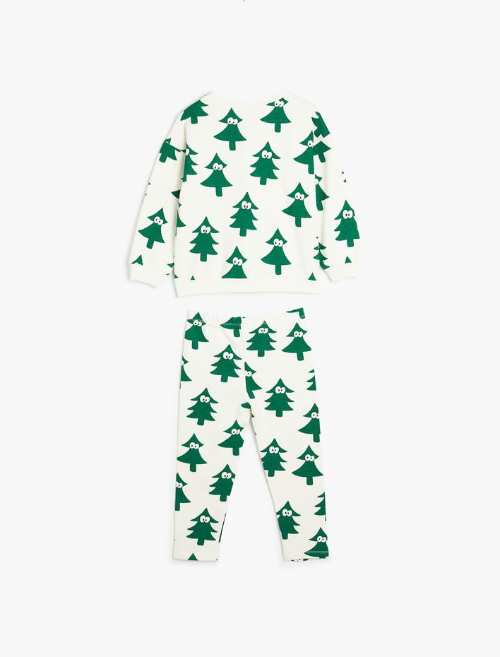 Erkek Bebek Yılbaşı Ağacı Baskılı Pamuklu Şardonlu Eşofman Takımı