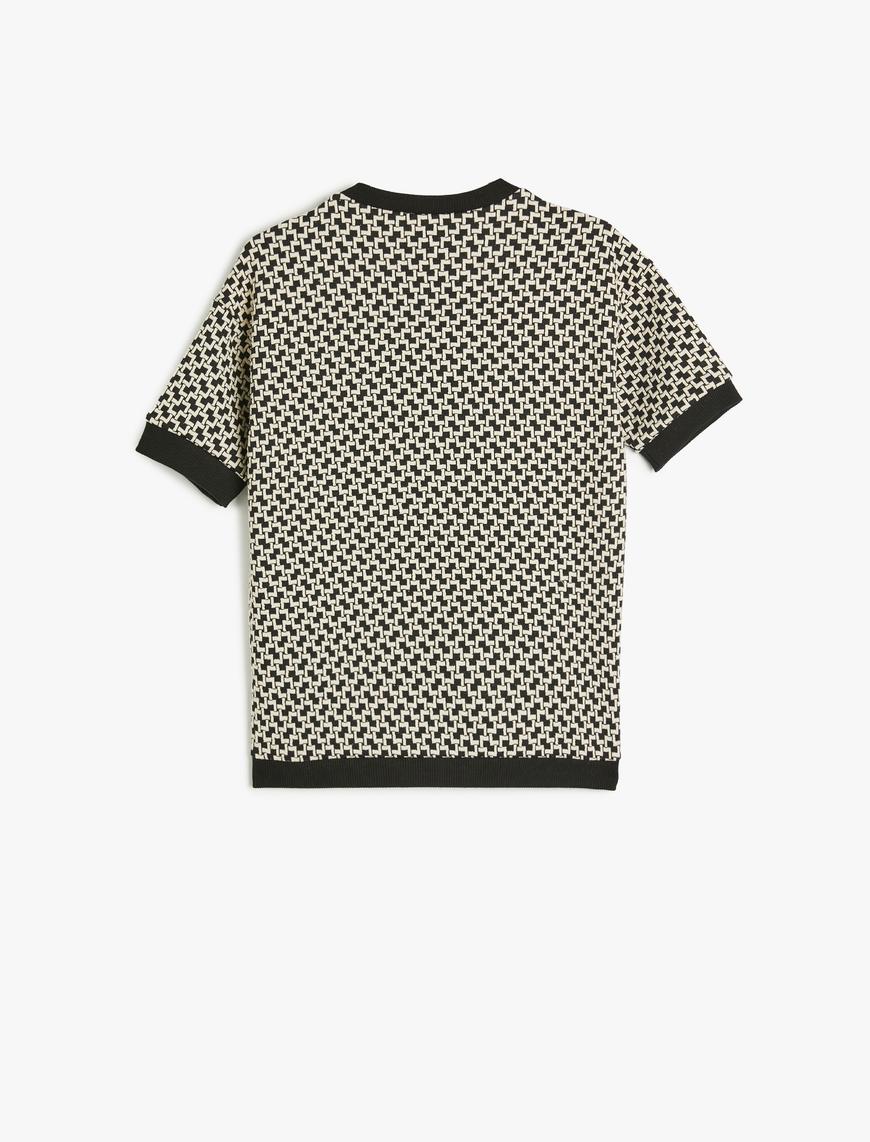  Erkek Çocuk Örme Jakarlı Kısa Kollu Bisiklet Yaka Sweatshirt