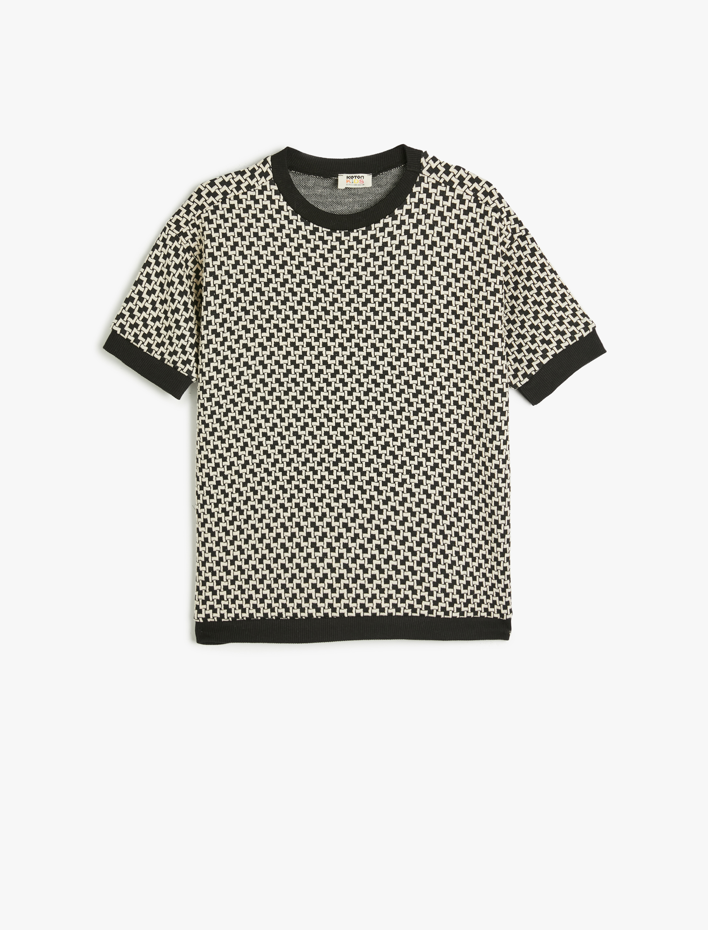Koton Örme Jakarlı Kısa Kollu Bisiklet Yaka Sweatshirt -1