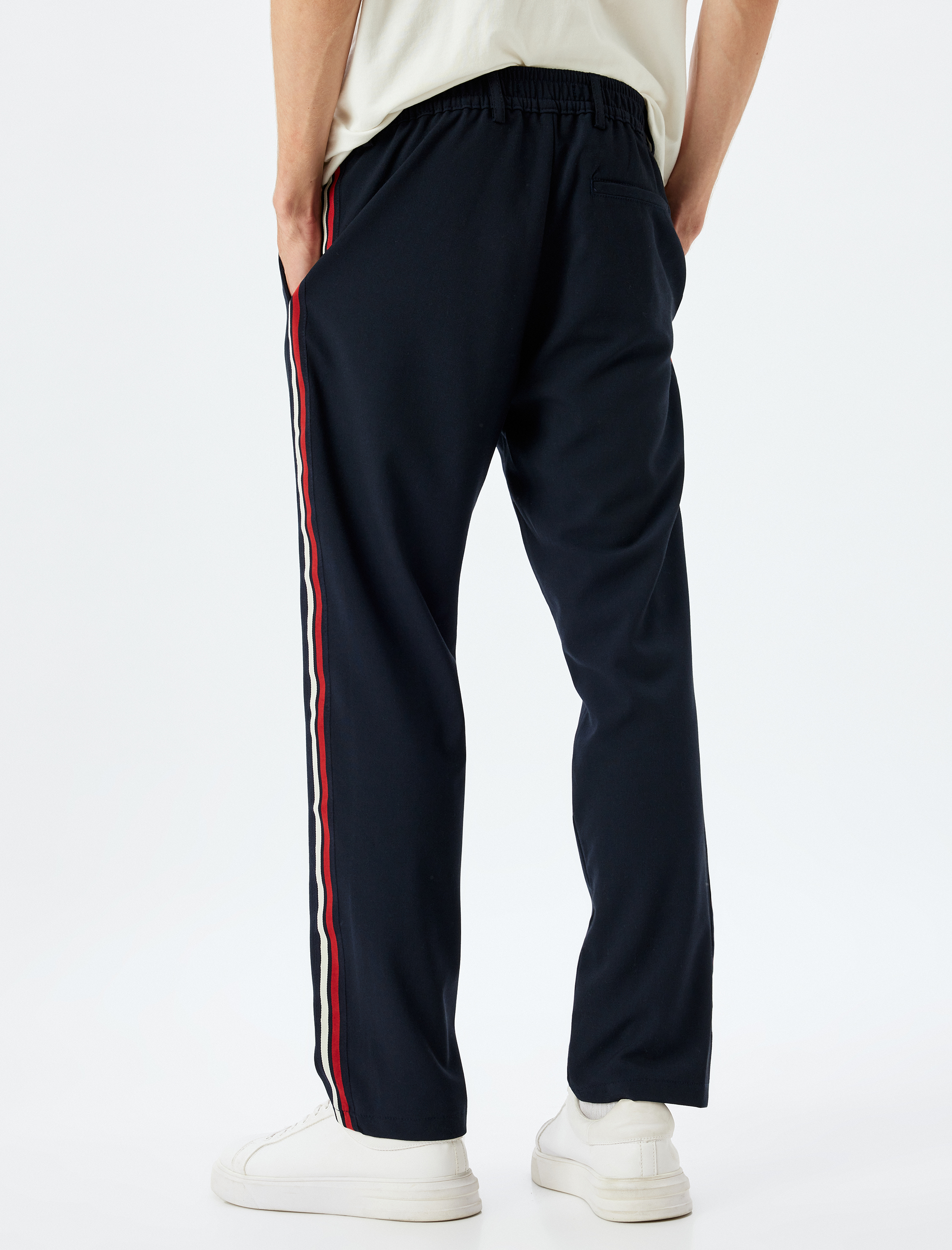   Cep Detaylı Viskon Karışımlı Düğmeli Çizgili Eşofman Pantolon