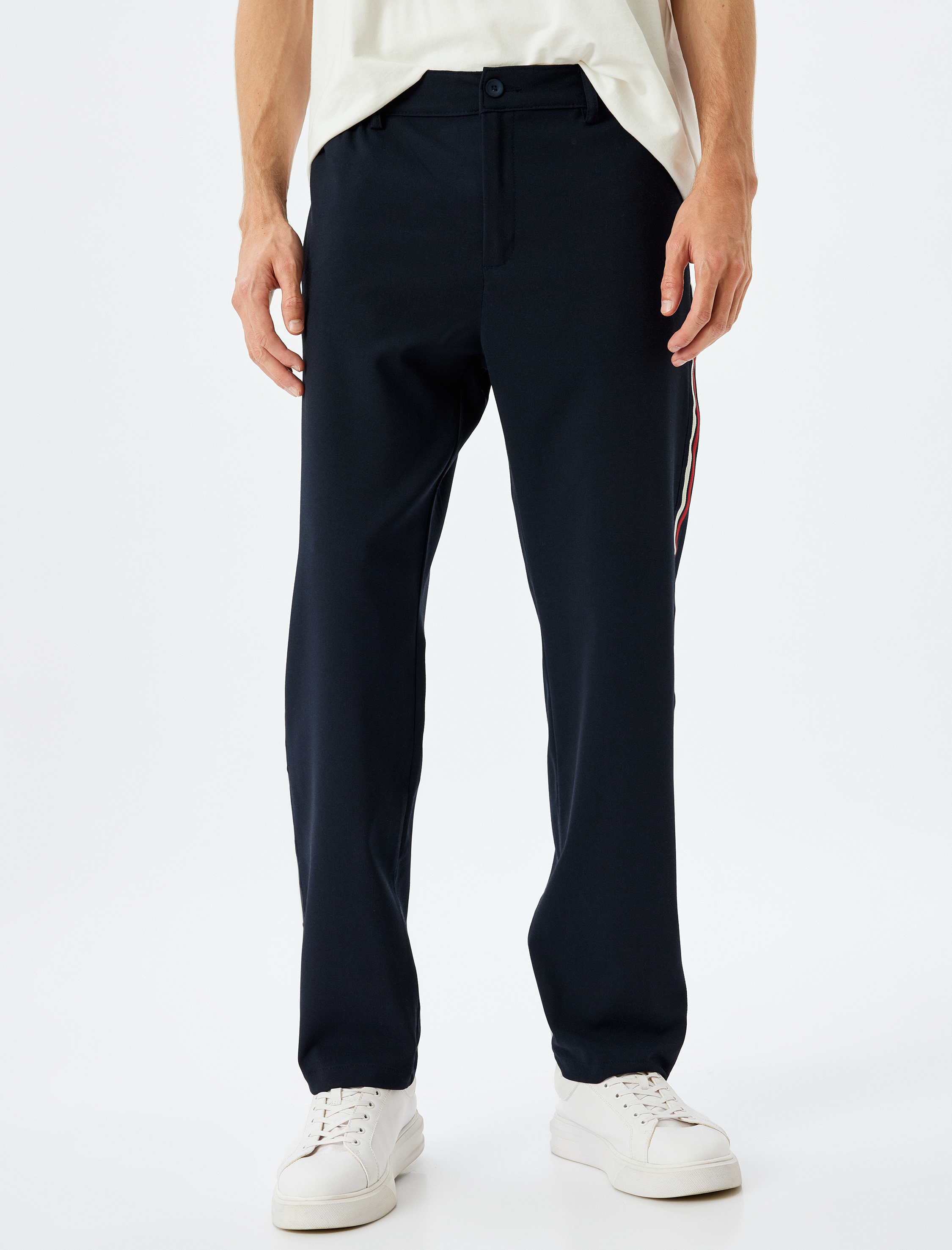   Cep Detaylı Viskon Karışımlı Düğmeli Çizgili Eşofman Pantolon