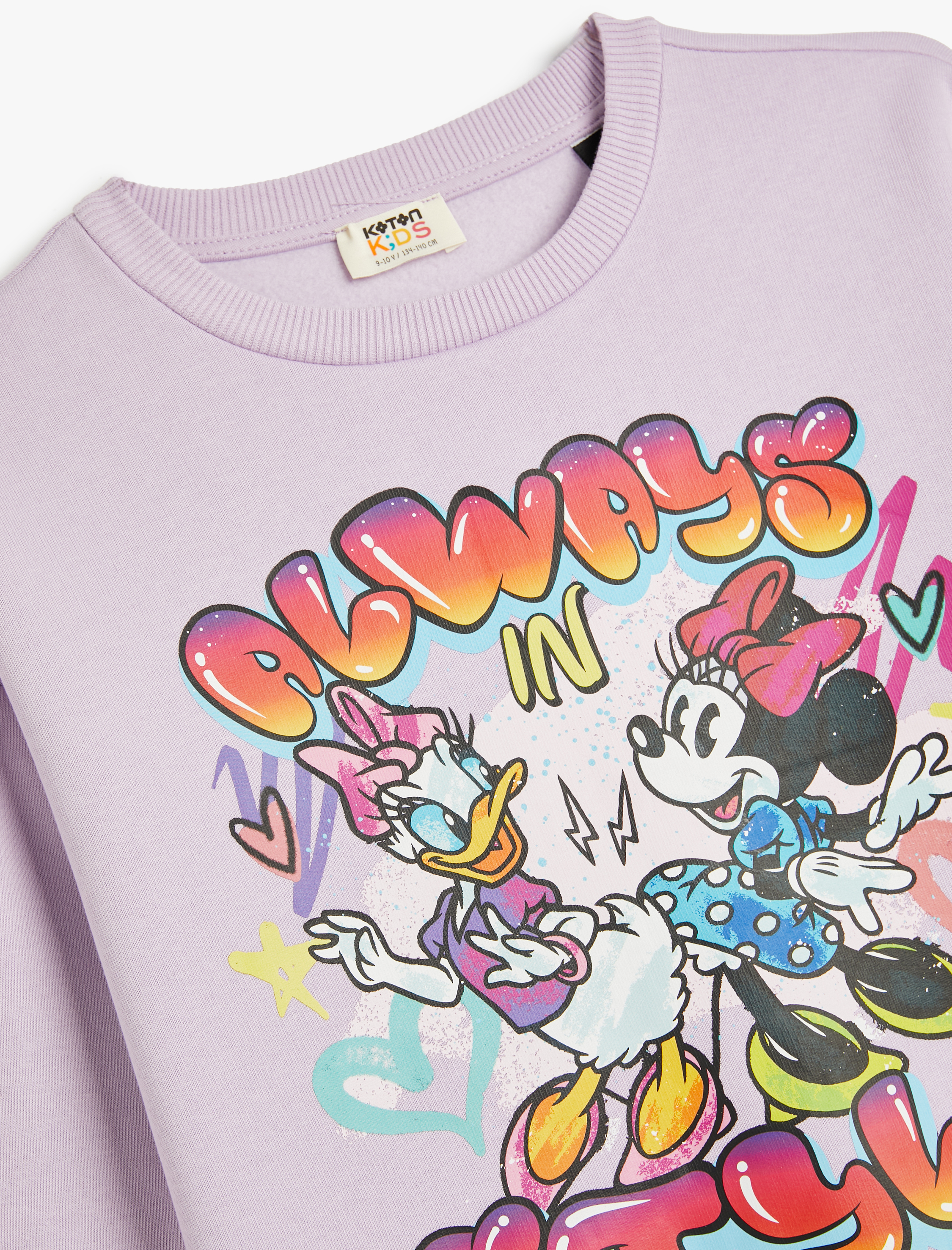  Kız Çocuk Mickey Mouse ve Daisy Duck Sweatshirt Lisanslı Uzun Kollu Bisiklet Yaka Şardonlu