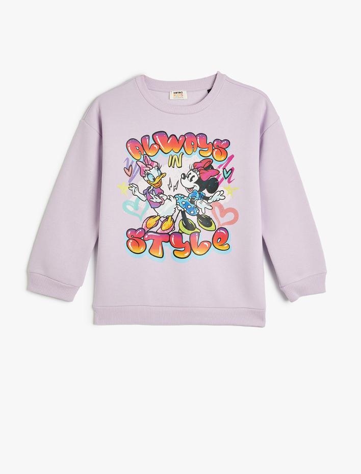 Kız Çocuk Mickey Mouse ve Daisy Duck Sweatshirt Lisanslı Uzun Kollu Bisiklet Yaka Şardonlu